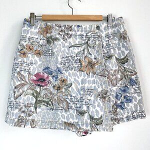 Vintage Stampede  Botanical Print Lightweight Denim Shorts Skort M